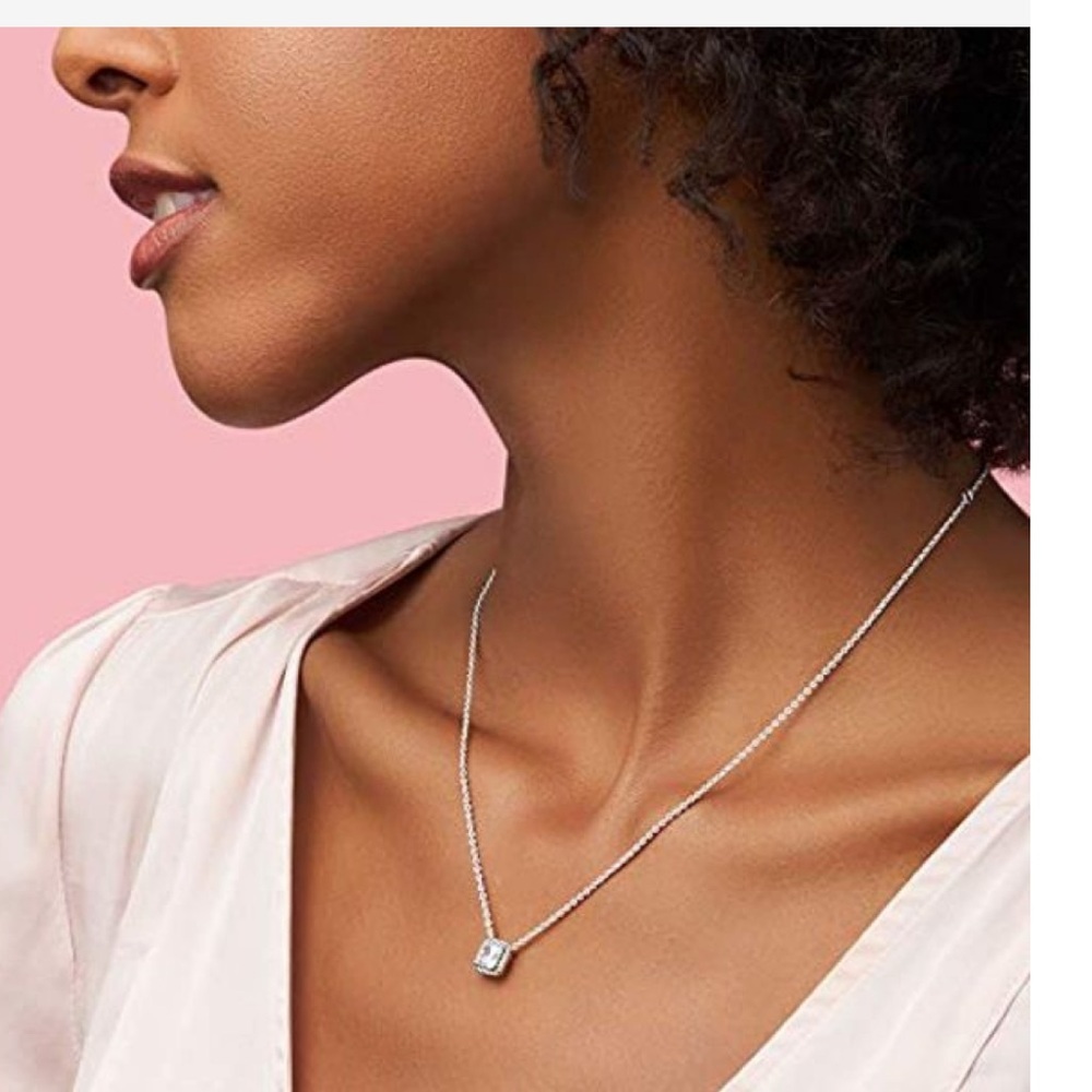 Square sparkle halo necklace sterling silver